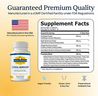 Cholibrium - 9-in-1 Mushroom Complex for Immunity - Lion's Mane and Reishi | 9-Mushroom Complex, Immune and Focus Support, Cordyceps and Shiitake, Simple 2-Capsule Routine, Vegan, 1,330mg