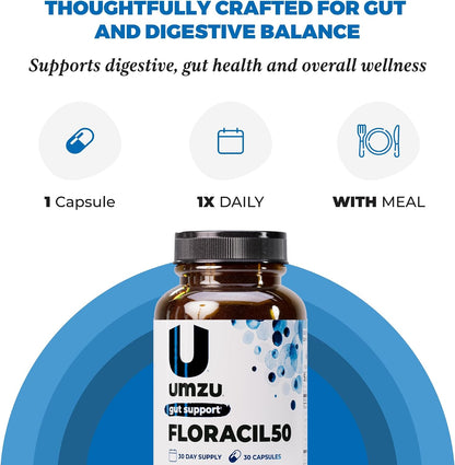 UMZU Floracil50 Probiotic Supplement, 50 Billion CFU, 30 Day Supply | Lactobacillus Acidophilus, Rhamnosus and Plantarum, Gut Health and Digestion Support, Immune Support, Microbiome Balance