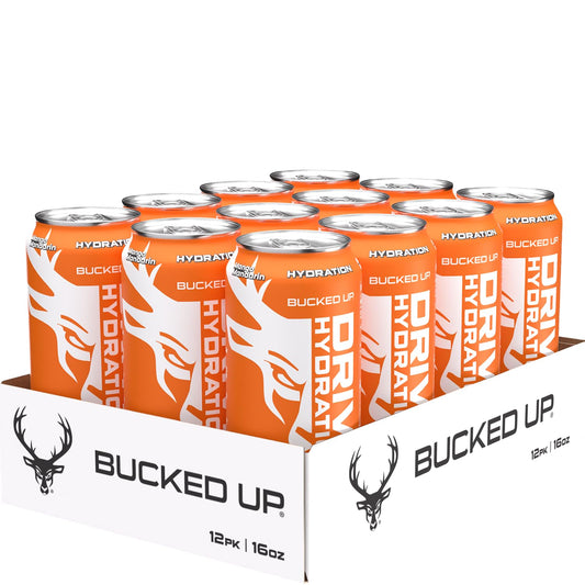 Bucked Up Drive Hydration and Energy | Zero Sugar Electrolyte Drink with GeniusPure Alpha-GPC & 50mg Natural Caffeine | No Artificial Colors | Performance Hydration Beverage | 12 Pack, 16 fl oz Cans | (Mango Mandarin)