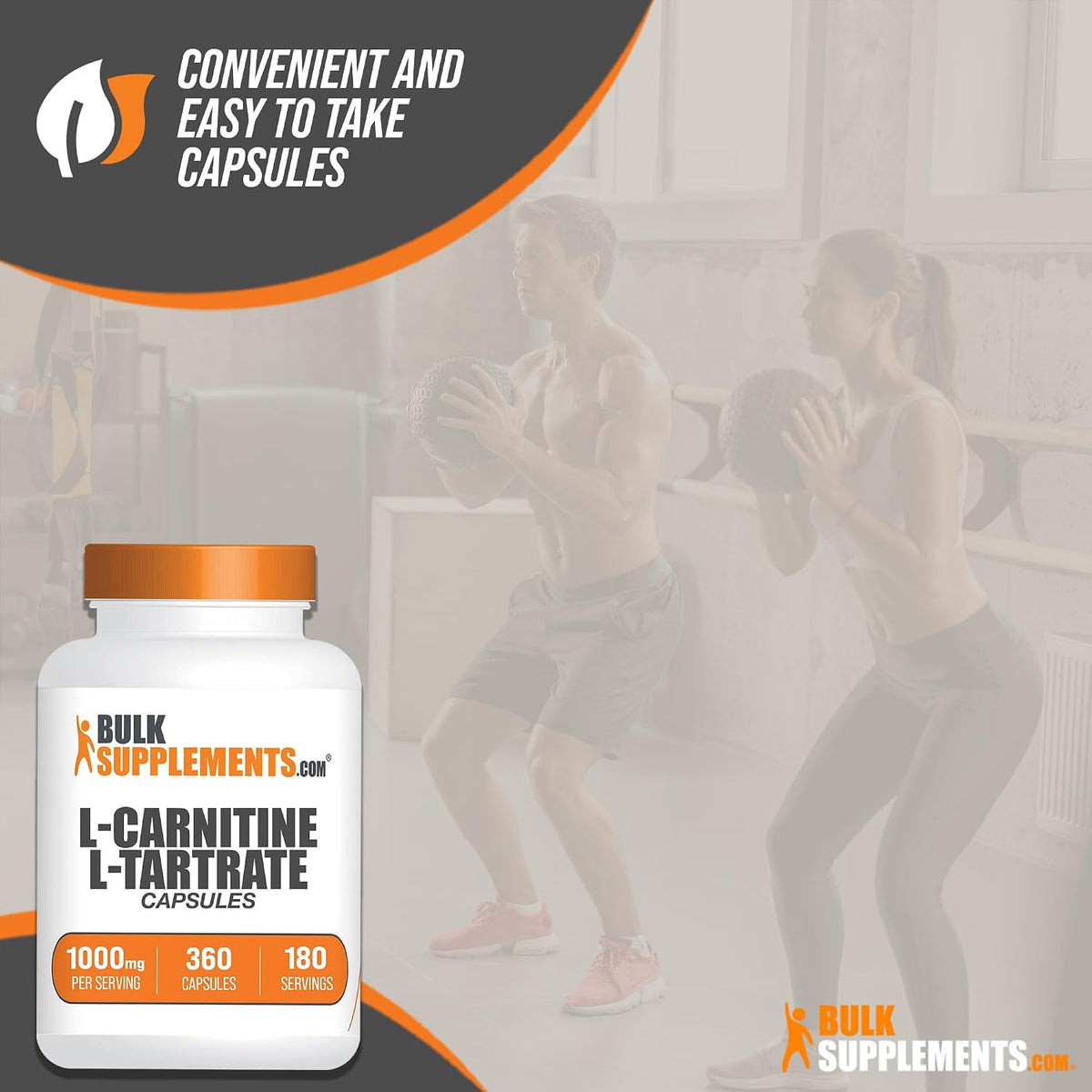 BulkSupplements.com L-Carnitine L-Tartrate Capsules - Carnitine Supplement, L Carnitine 1000mg Capsules - L-Carnitine Tartrate, Gluten Free - 2 Capsules per Serving, 360 Capsules (Pack of 1)