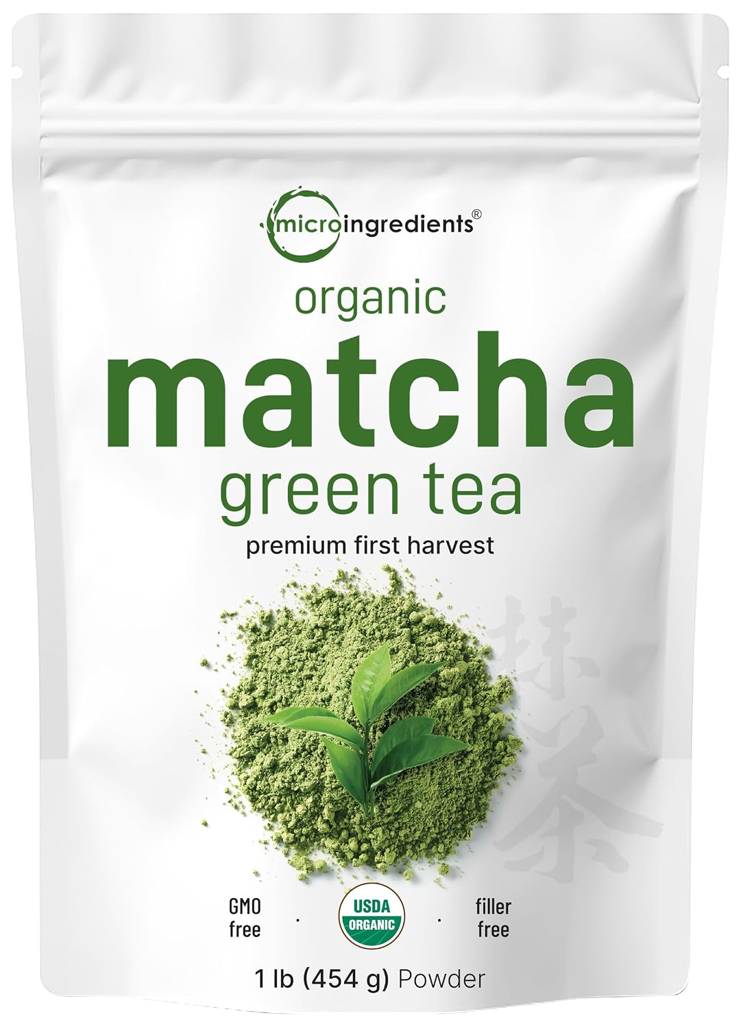 Micro Ingredients Organic Matcha Green Tea Powder, First Harvest, Culinary Grade from Japan, 100% Pure & Unflavored, Great for Tea, Latte, & Smoothies, Non-GMO, No Sugar, Eco-Friendly Packaging, 1 Lb