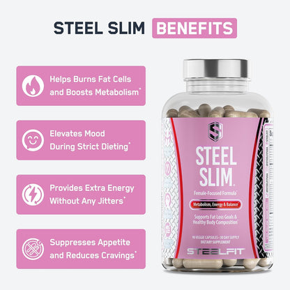 SteelFit Steel Slim, Weight Loss Solution for Women - 90 Capsule | Metabolism Booster Supports Female Metabolic Health and Enhances Energy & Mood - Dietary Supplement with All-Natural Formula