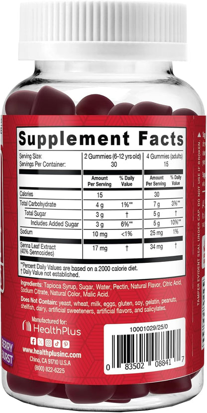 Health Plus Super Colon Cleanse Gummies, Mixed Berry, 60 Ct, 15 Servings | 15 day cleanse with natural senna leaf extract; may support occasional constipation relief and gentle cleansing