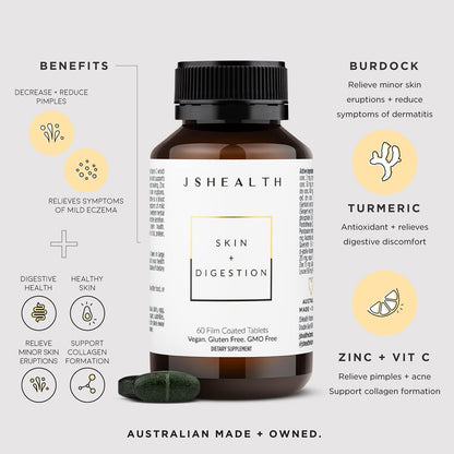 JSHealth Vitamins Digestion Support Bundle | ncludes Detox + Debloat Liver Health Formula & Skin + Digestion Supplements