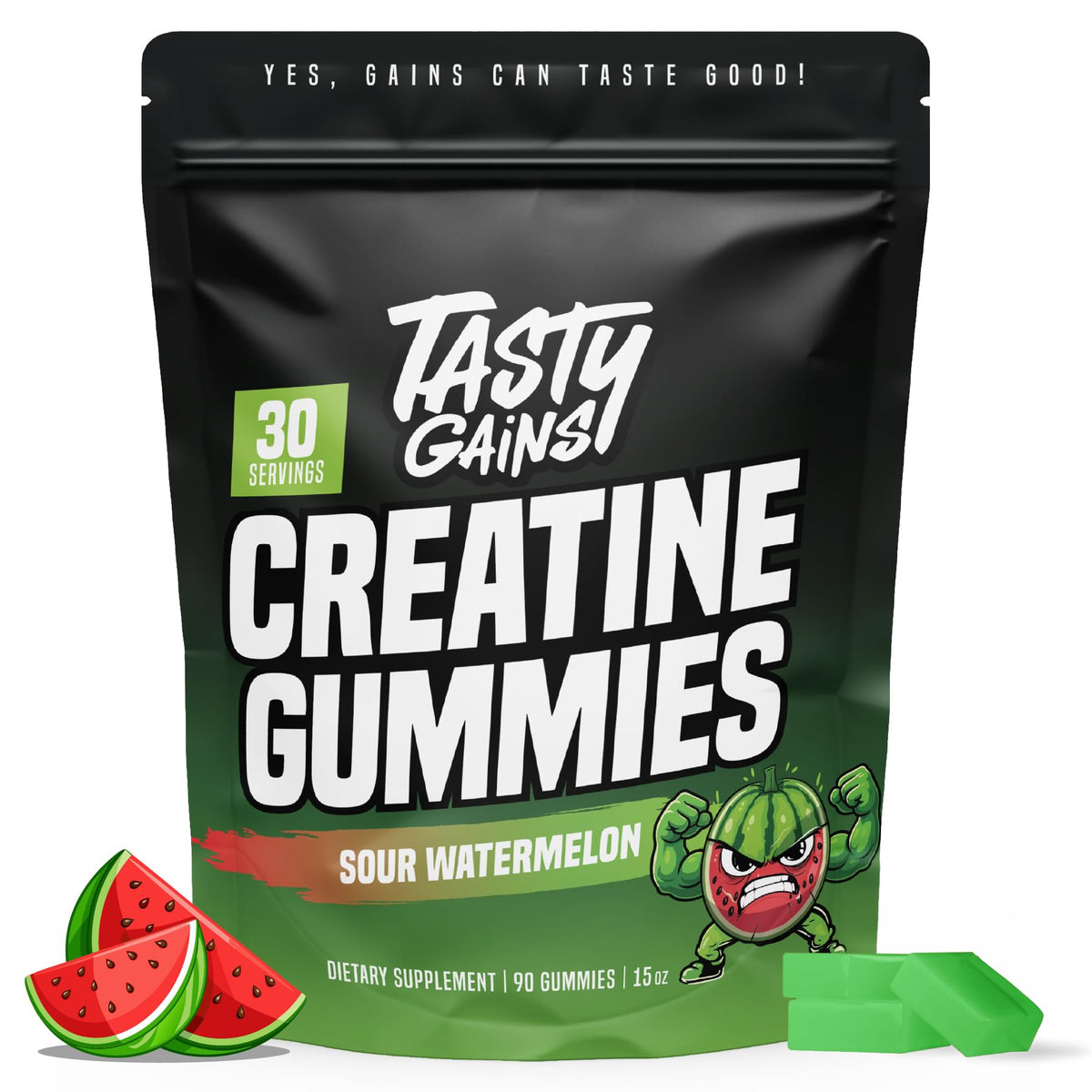 TASTY GAINS Creatine Gummies - 90g of Creatine Monohydrate - Workout Supplements - Build Muscle & Boost Strength for Men & Women - Made in USA - Non GMO - (Large, Strawberry Creamsicle Flavor)