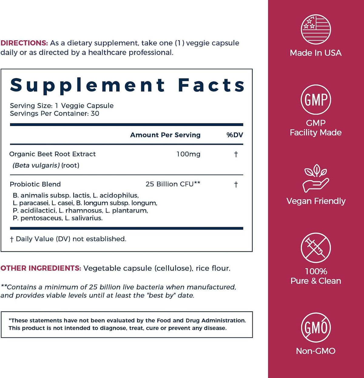 NewRhythm Probiotics for Women & Men 25 Billion CFU, with Organic Beet Root Extract, Nitric Oxide, Circulation, Energy & Heart Health, All Natural, Vegan, Non-GMO, 30 Caps