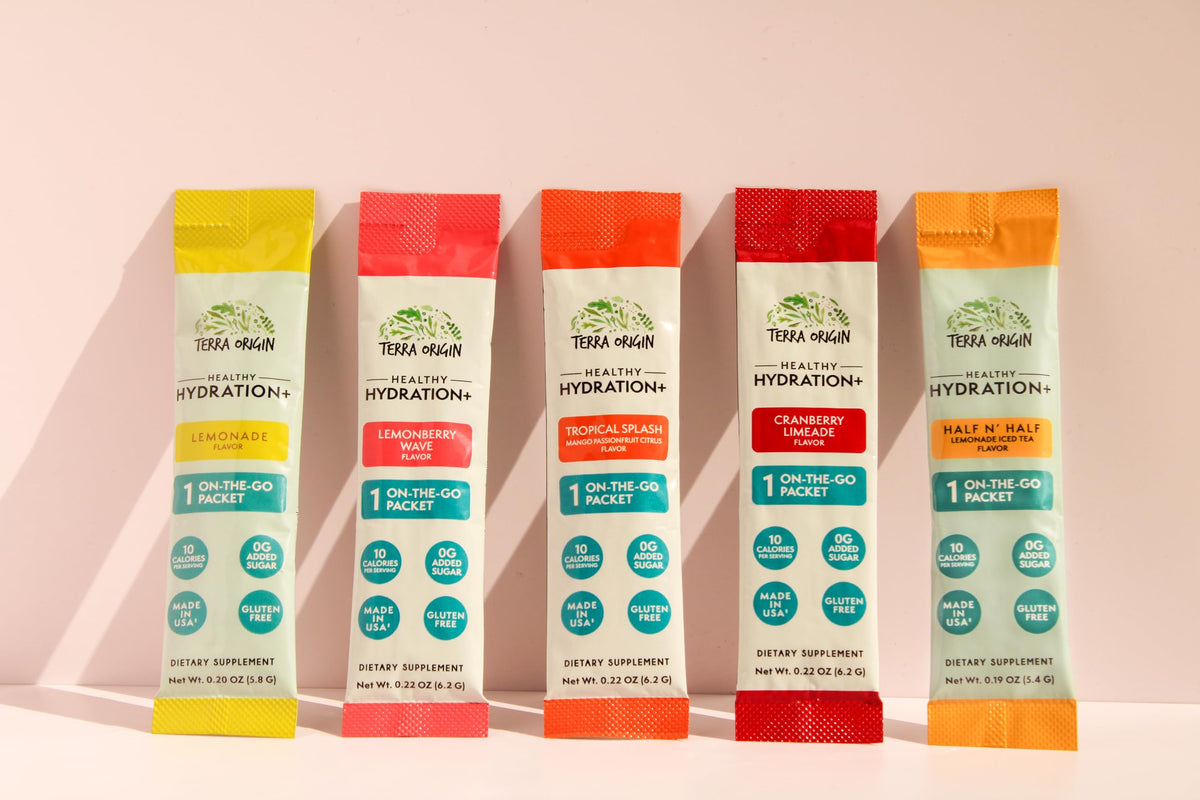TERRA ORIGIN Healthy Hydration+ Electrolyte Powder Packets | Sugar Free, Gluten Free Drink Mix | Lemonade | 30 Servings (1-Pack)
