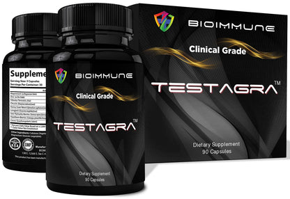 BioImmune TESTAGRA Testosterone Booster for Men. 10X Concentrated- 90 Capsules - Increase Lean Muscle Energy Drive Strength. Saw Palmetto, Tribulus, Tongkat Ali, Horny Goat Weed, Zinc