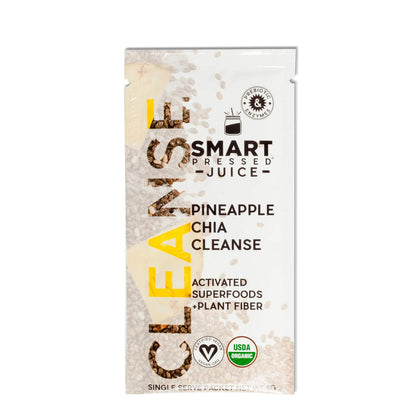 SMART Pressed Juice Pineapple Chia Cleanse | Prebiotic Superfood Plant Based Fiber with Vegan Probiotics & Enzymes | Pineapple Juice Cleanse for Women & Men | 30 Servings
