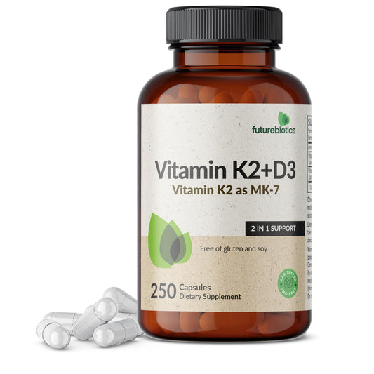Futurebiotics Vitamin K2 (MK7) with D3 Supplement - Non-GMO Formula - 5000 IU Vitamin D3 & 90 mcg Vitamin K2 MK-7, 120 Vegetarian Capsules