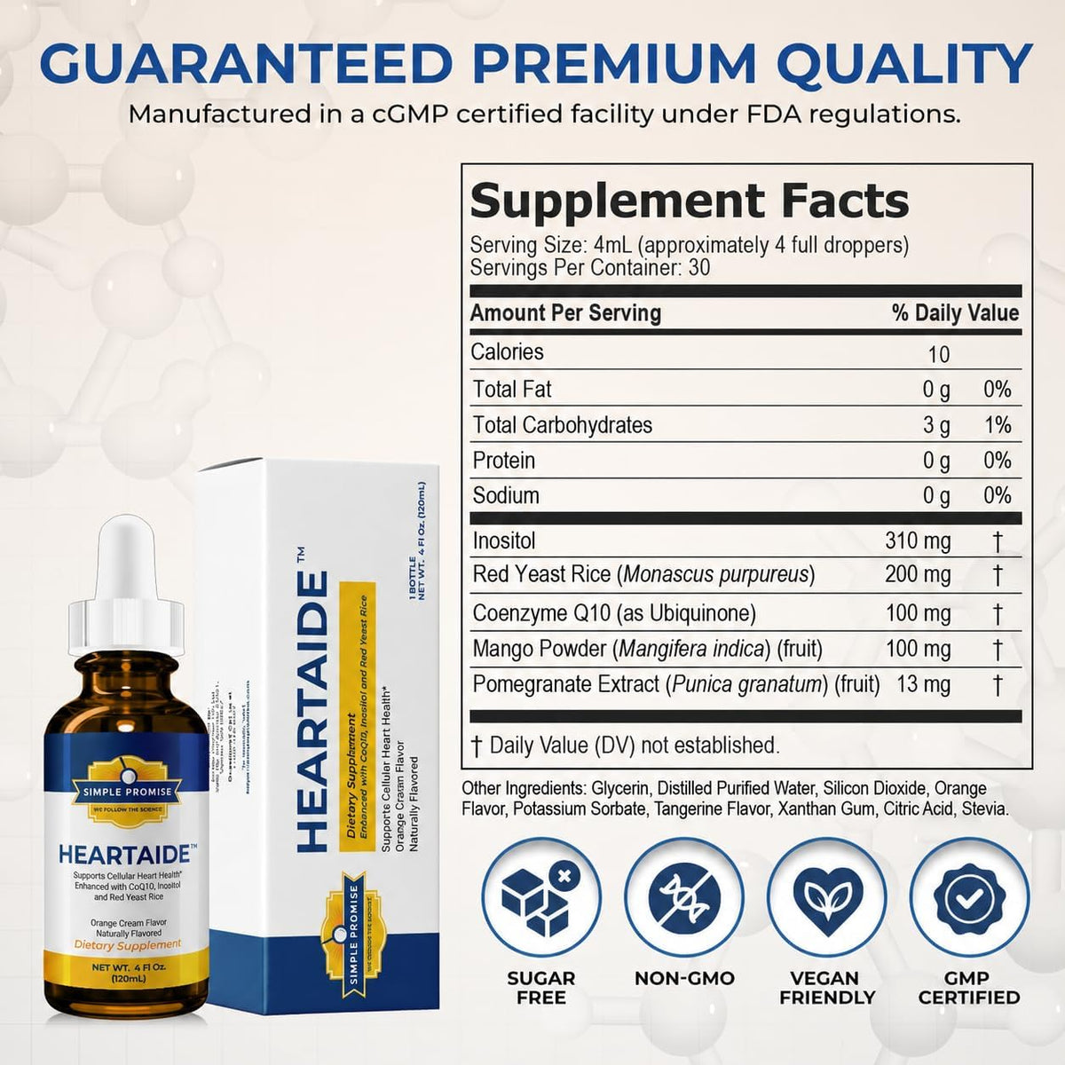 HeartAide - Red Yeast Rice with CoQ10 Liquid Drops - Cholesterol Support | Liquid Heart Drops, Cardiovascular Support, Fermented Rice Extract, Easy Once-Daily Dropper, Orange Cream, 4 fl oz