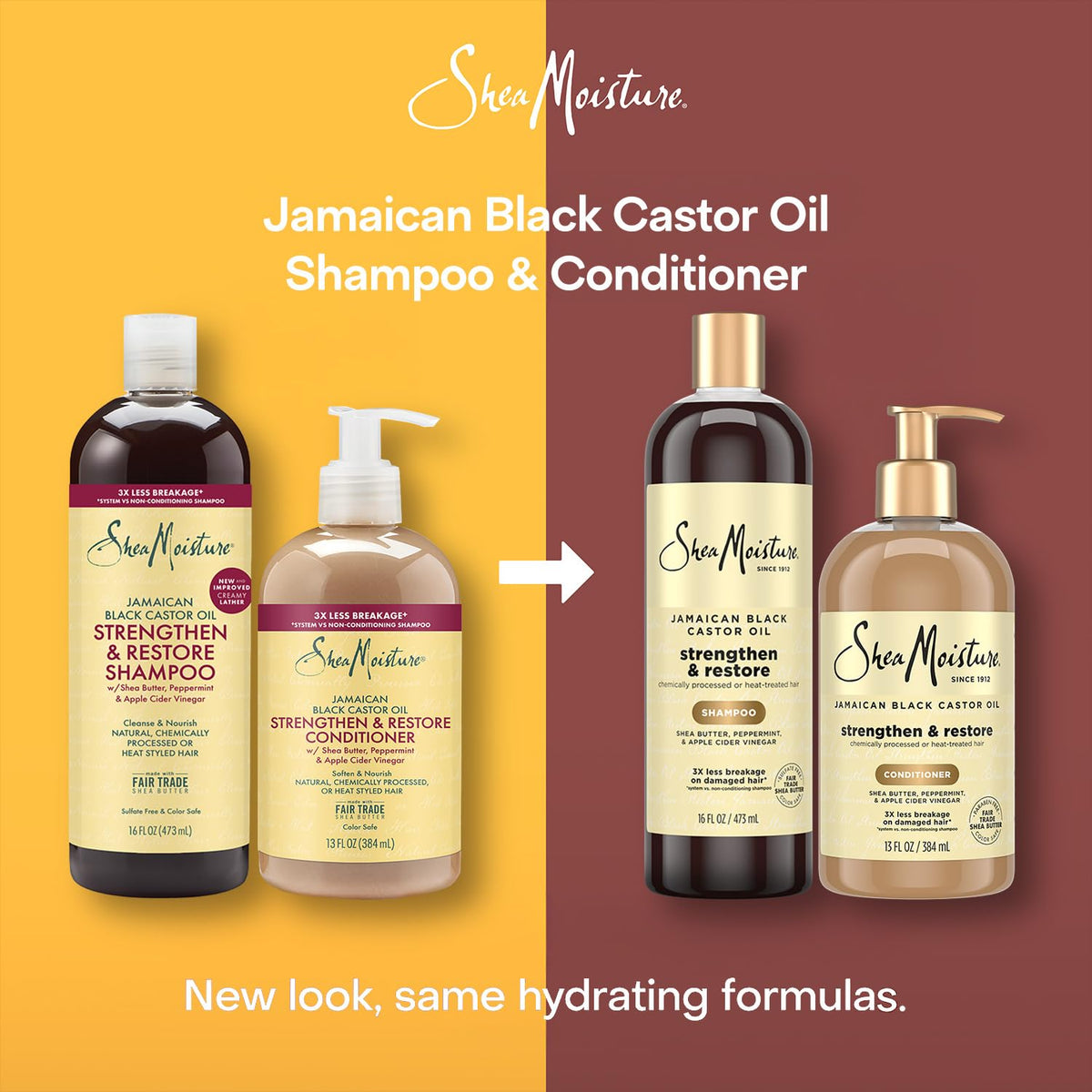 SheaMoisture Shampoo & Conditioner Set, Jamaican Black Castor Oil | Strengthen & Restore Repair Treatment for Dry, Damaged Hair | Wavy, Coily, Kinky & Curly Hair | Shea Butter, Peppermint & ACV