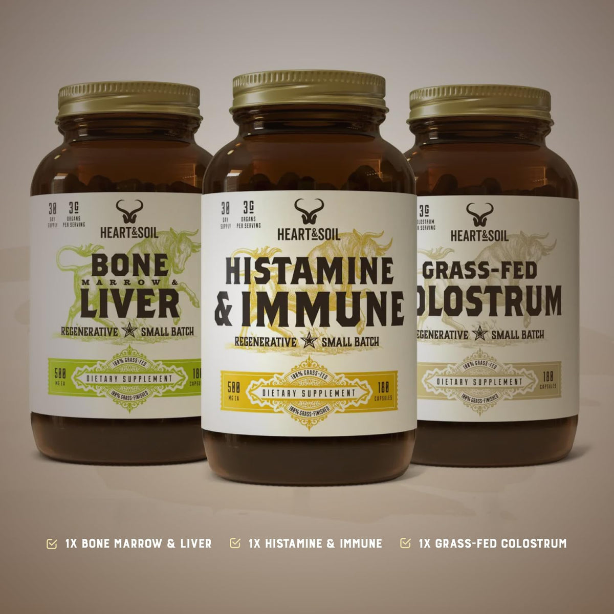 Immune Support Stack – Includes Histamine & Immune Supplement, Bone Marrow & Liver, Grass-Fed Colostrum for Digestive Health, Gut Balance, and Overall Wellness