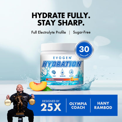 Evogen Hydration Sugar-Free Electrolytes | Lemon Lime | 30 Servings | Potassium, magnesium, sodium, calcium and coconut water with citicoline, taurine and B vitamins for energy and focus