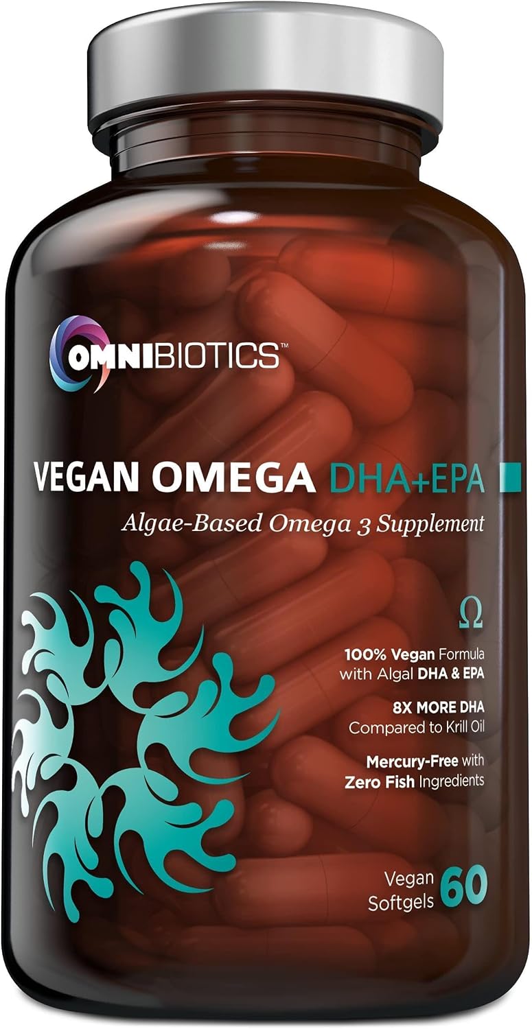 OmniBiotics Vegan Omega 3 DHA EPA Supplement – MD-Certified Prenatal Supplement with 8X More DHA Than Krill Oil, Fish-Free, Non-GMO – 60 Vegan Capsules