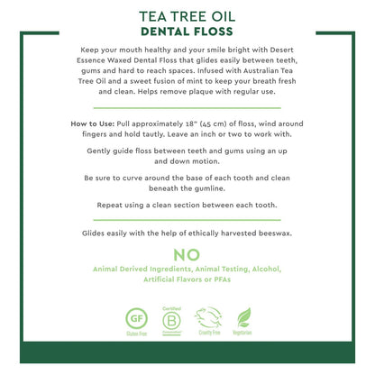Desert Essence, Tea Tree Dental Floss 50 yd - Gluten Free - Cruelty Free - Naturally Waxed with Bees Wax - No Shred Floss - Tea Tree Oil - Removes Plaque and Build Up, pack of 6