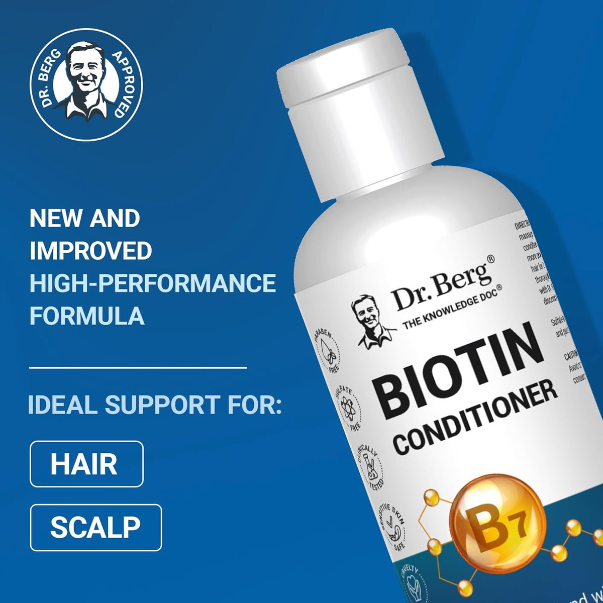 Dr. Berg Biotin Conditioner for Men & Women (Improved High-Performance Formula) - Independently Tested & Certified Paraben- Sulfate- & Silicone-Free - Infused w/Biotin, Argan & Botanicals - 8 Fl oz