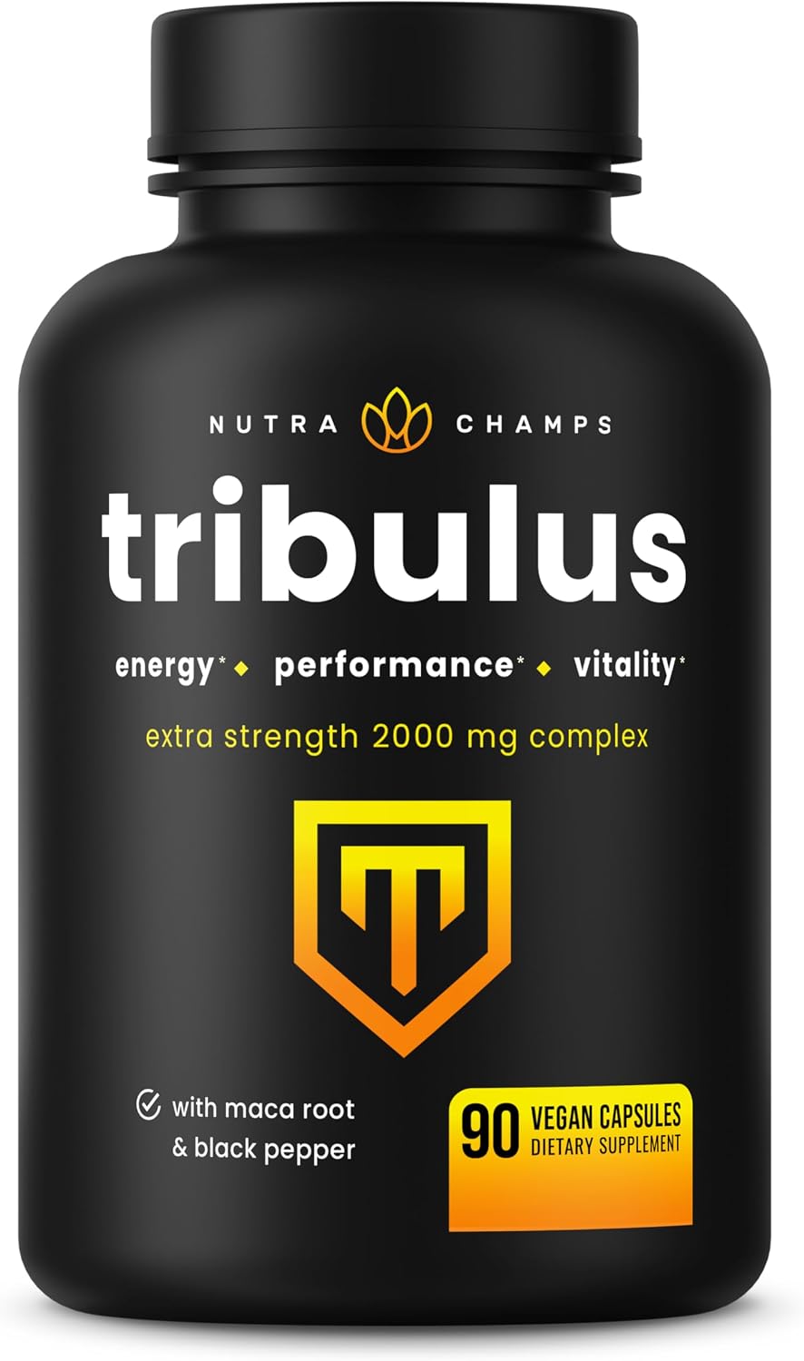 NutraChamps Tribulus Terrestris for Men, 2000mg Supplement Booster for Energy, Vitality, Stamina & Performance, Extra Strength Saponins, 90 Vegan Capsules