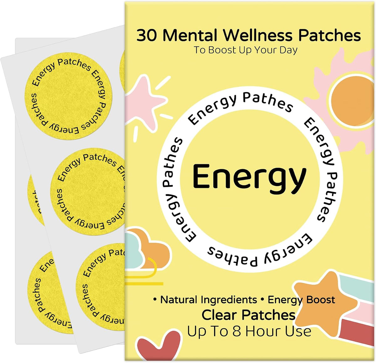 ANSUE Energy Patches – 30 Plant-Based Patches with Biotin, Caffeine & Ginseng – Daily Support for Energy, Focus & Vitality – Vegan Formula, 1 Month Supply