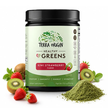 TERRA ORIGIN Greens Superfood Powder | Green Juice Powder with Probiotics & Enzymes | Plant Based Super Greens for Energy, Gut & Immune Support | Vegan, Non-GMO | 30 Servings Tropical Passionfruit