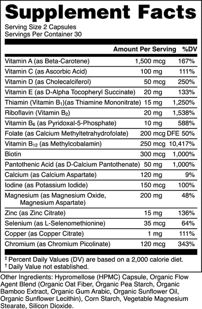 Bucked Up Stag Multivitamin - Men - Full Spectrum Vitamin Formula - Vitality, Immunity and Muscle Function (60 Capsules)