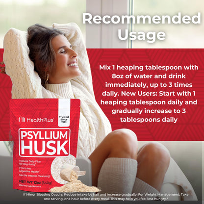 Health Plus Daily Psyllium Husk Fiber, 24 oz, 96 Servings | Pure psyllium husk fiber supplement; helps with occasional constipation, supports daily regularity, and keto baking uses