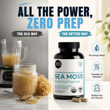 Superfood Organic Irish Sea Moss Capsules - 120 Veggie Capsules | Wildcrafted Organic Sea Moss Supplement for Men & Women | Better Than Sea Moss Gel | Support Immunity & Skin, 1000mg