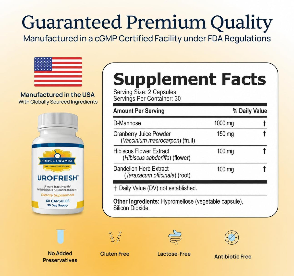 UroFresh - D-Mannose 1000mg with Cranberry for Women - Urinary Tract Health | Cranberry Blend, Bladder Comfort Support, Hibiscus and Dandelion, Simple Once-Daily Routine, Vegan Capsule