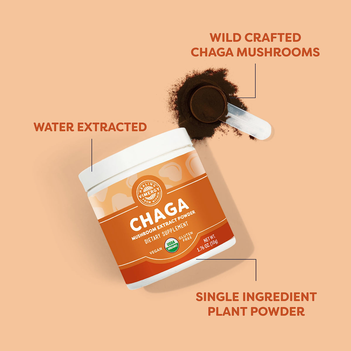 Vimergy Chaga Capsules – Superfood Cellular Support* – Cardiovascular Health Benefits* – Kosher, Vegan, Gluten-Free – 90 Capsules