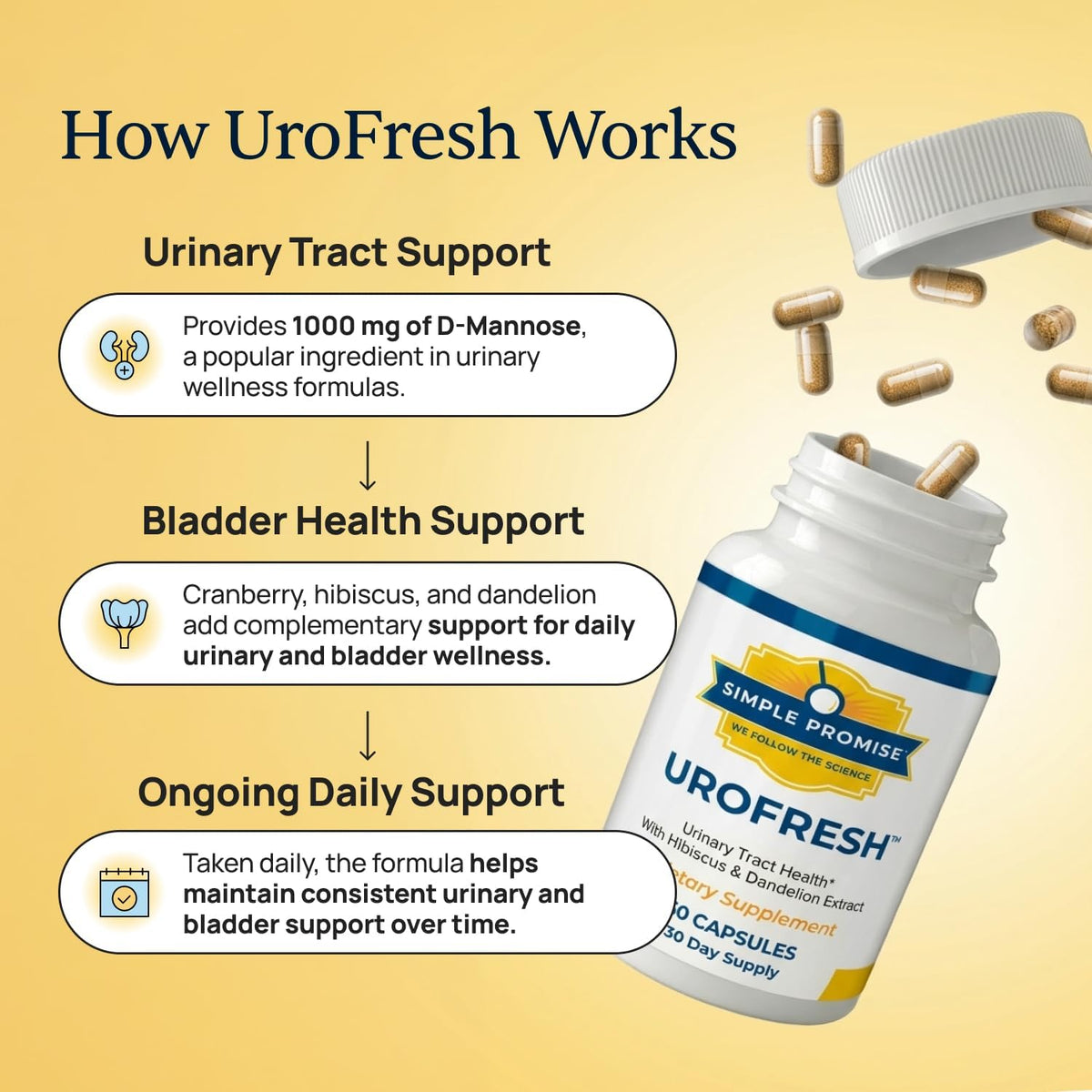 UroFresh - D-Mannose 1000mg with Cranberry for Women - Urinary Tract Health | Cranberry Blend, Bladder Comfort Support, Hibiscus and Dandelion, Simple Once-Daily Routine, Vegan Capsule