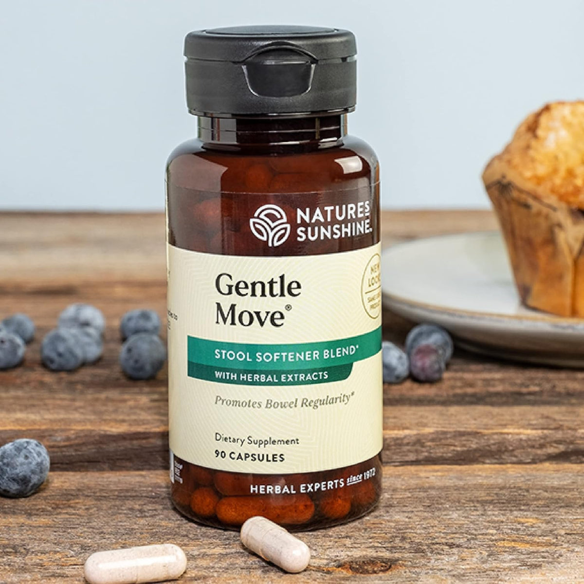 Nature's Sunshine Gentle Move: Experience Daily Digestive Support and Natural Constipation Relief with Natural Fiber for Soft Stools & Regularity, 90 Capsules
