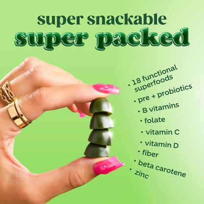 Bloom Nutrition Super Greens Gummies, Strawberry Kiwi, 12 Servings | Daily Superfood Fiber Gummies with Fruits, Vegetables, Vitamins & Minerals for Digestive & Gut Health, Bloating Support