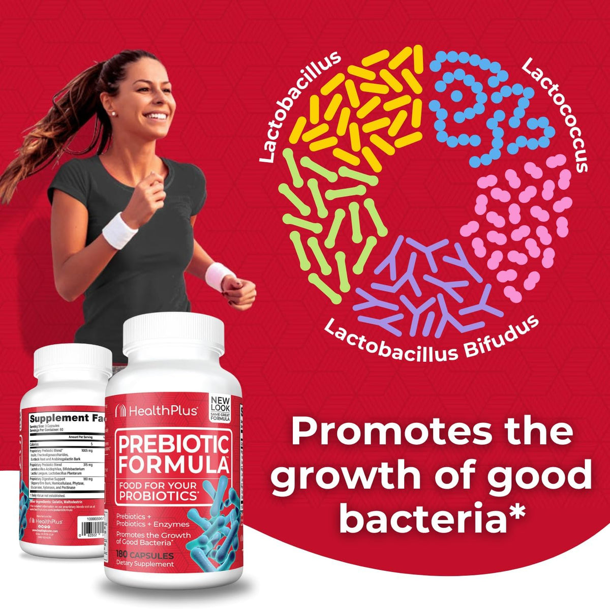Health Plus Prebiotic Formula Digestive Support, 180 Capsules, 60 Servings | Gluten and dairy free formula with probiotics, prebiotics, and digestive enzymes for daily digestive balance and comfort