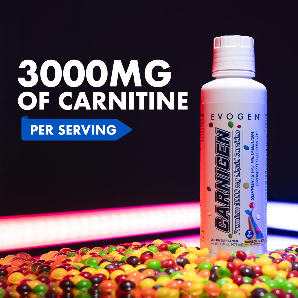 Evogen Carnigen Liquid 3000 | Energy Support | Sour Gummies | 31 Servings