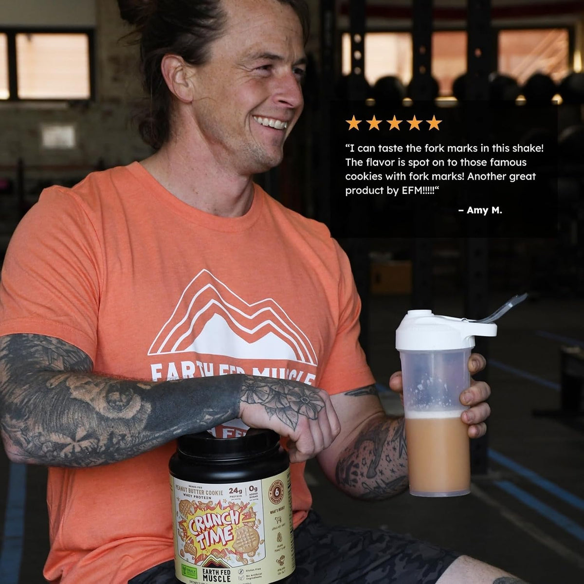 Earth Fed Muscle Crunch Irish Whey Protein, Peanut Butter Cookie | Irish grass-fed whey protein with real peanut flour. Peanut butter cookie flavor, Third-Party Certified. 2 lb tub.