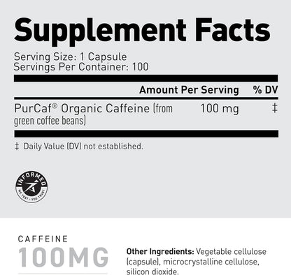 Kaged Caffeine Pills | Unflavored | 100 mg PurCaf Caffeine | Energy Boost, Coffee Replacement Pills | No Jitters | Supplements for Men & Women | 100 Servings