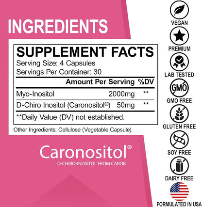 Myo-Inositol & D-Chiro Inositol Supplement Capsules - 40:1 Ratio Inositol Supplement for Women 2050mg with Vitamin B8 Pills - Natural Supplements for Female Women Support & Womens Health 120 Capsules