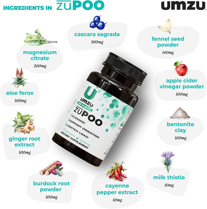 UMZU zuPOO Colon Cleanse Capsules, 30 Capsules | 7-Day Gut Cleanse Support, Cascara Sagrada, Magnesium Citrate, Natural Elimination, Digestive Balance, Vegan, Non-GMO