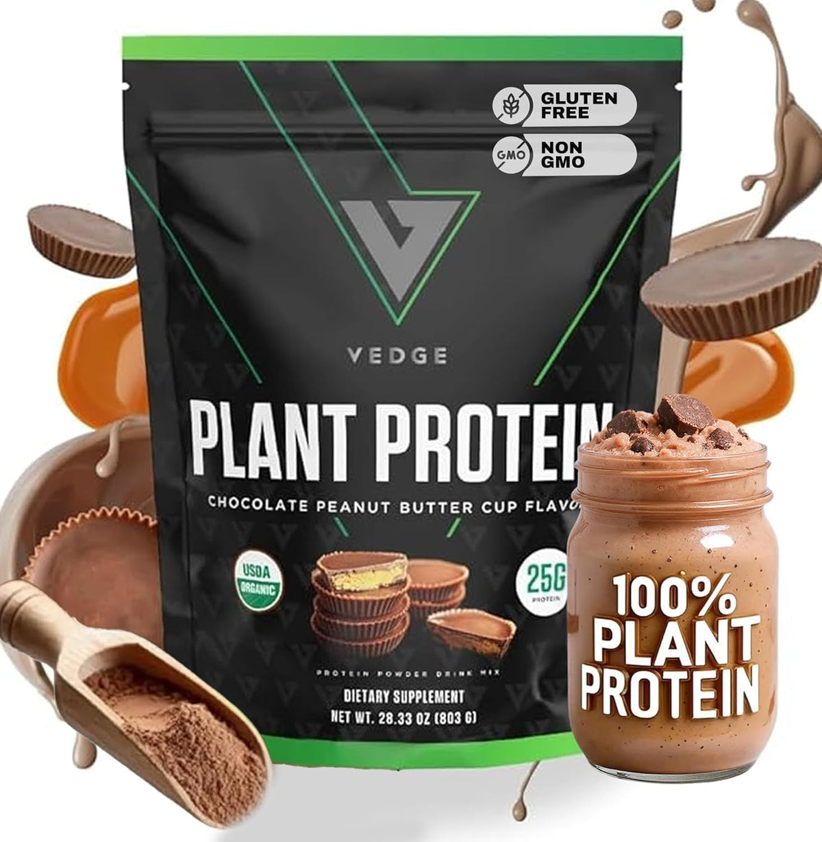 VEDGE Vanilla Protein Powder, USDA Organic Plant Based, 20 Servings | Plant Based Protein Powder, From Pea, Pumpkin, And Sunflower With Smooth Texture For Shakes, Smoothies, Vegan, And Baking