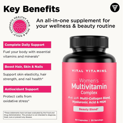 Vital Vitamins Women's Multivitamin 60 ct + Multi Collagen Complex Plus + Gut 90 ct