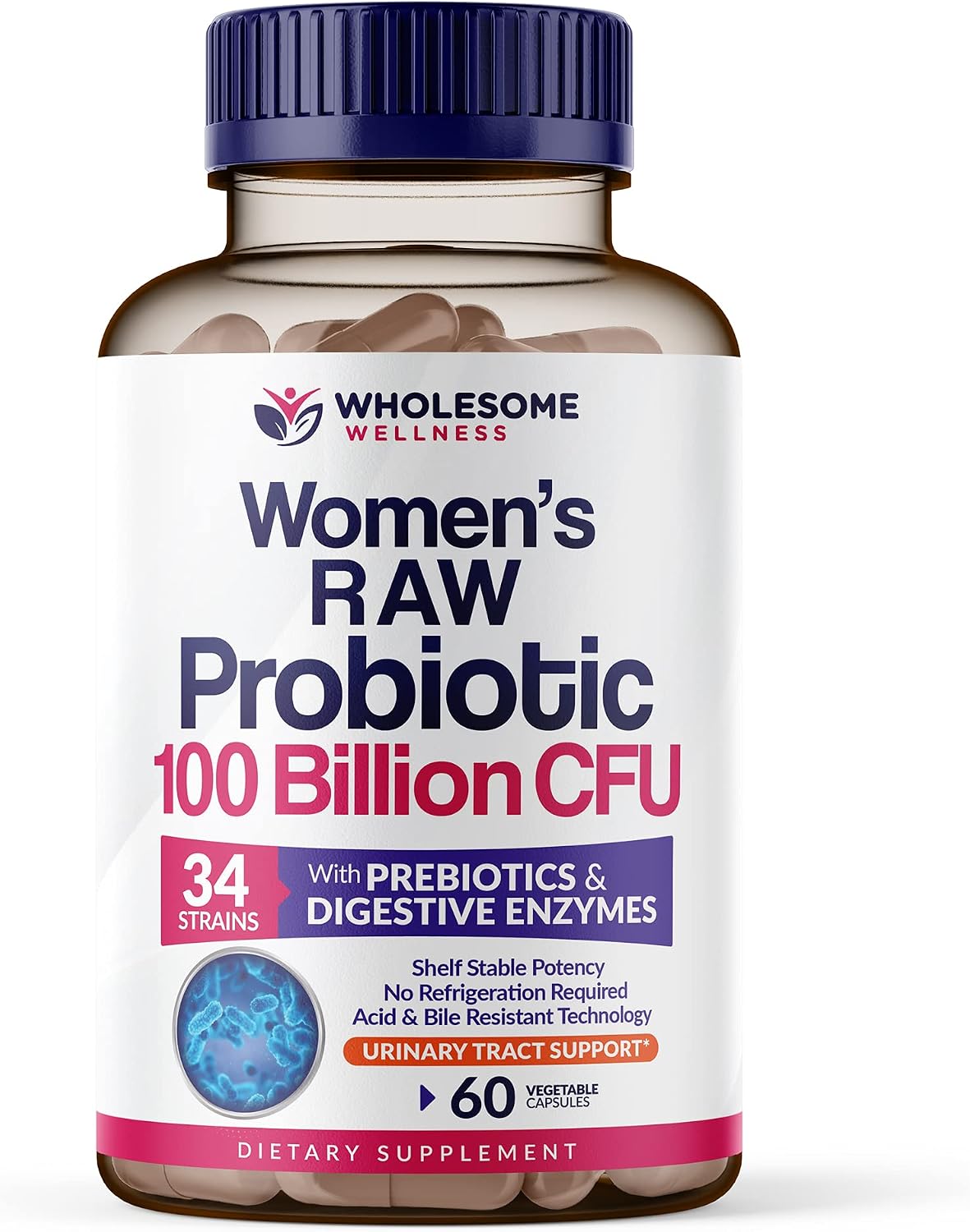 Wholesome Wellness Probiotics for Women 100 Billion CFUs with Prebiotics, Digestive Enzymes + Grass Fed Desiccated Beef Liver Capsules Bundle