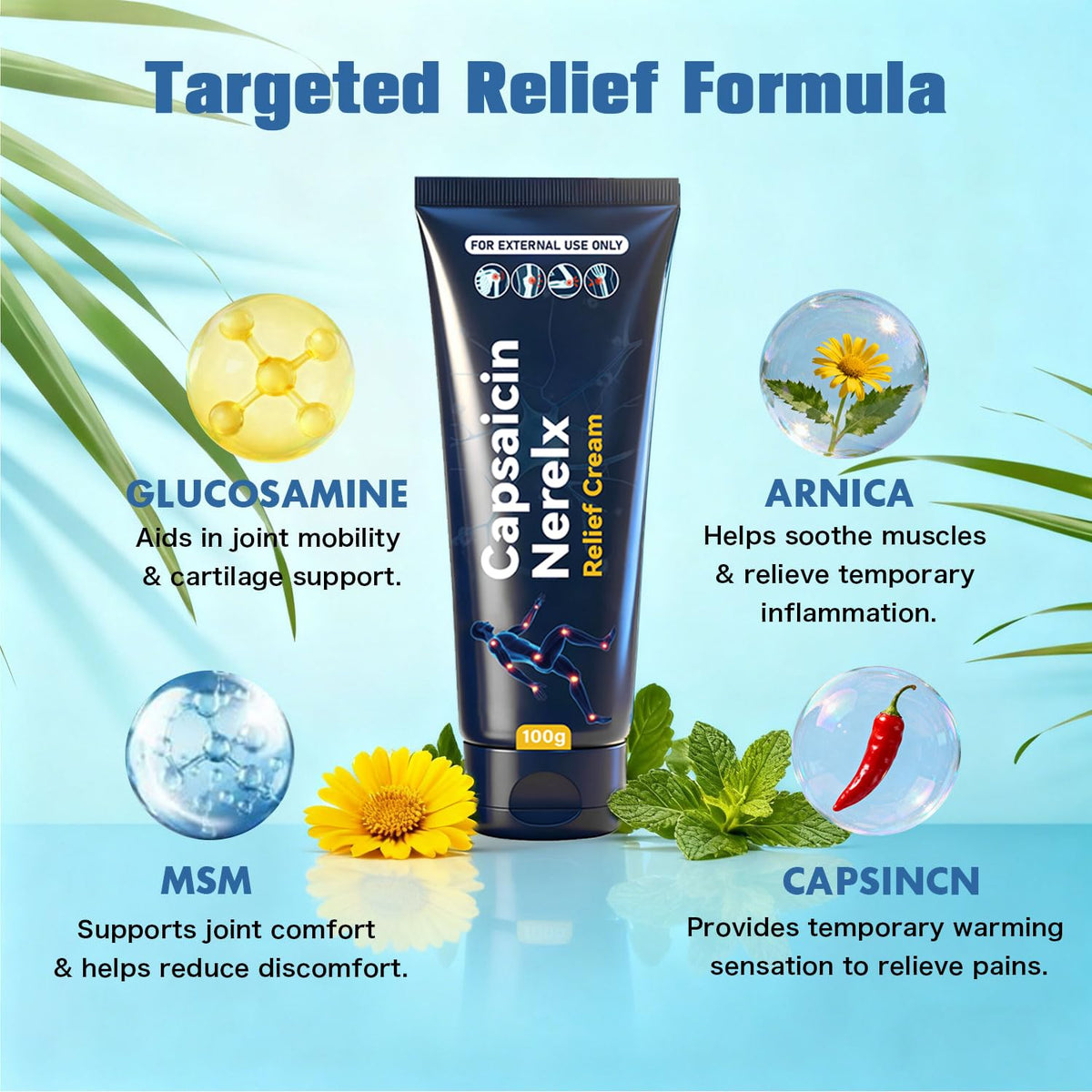 QYGCHUSIN Capsaicin Neuropathy Relief Cream with Arnica, Menthol, MSM & Glucosamine, Soothing Cream for Feet, Hands, Legs, Joints, Waist & Muscles, 100g,1pack QYGCHUSINBuy Supplements Australia
