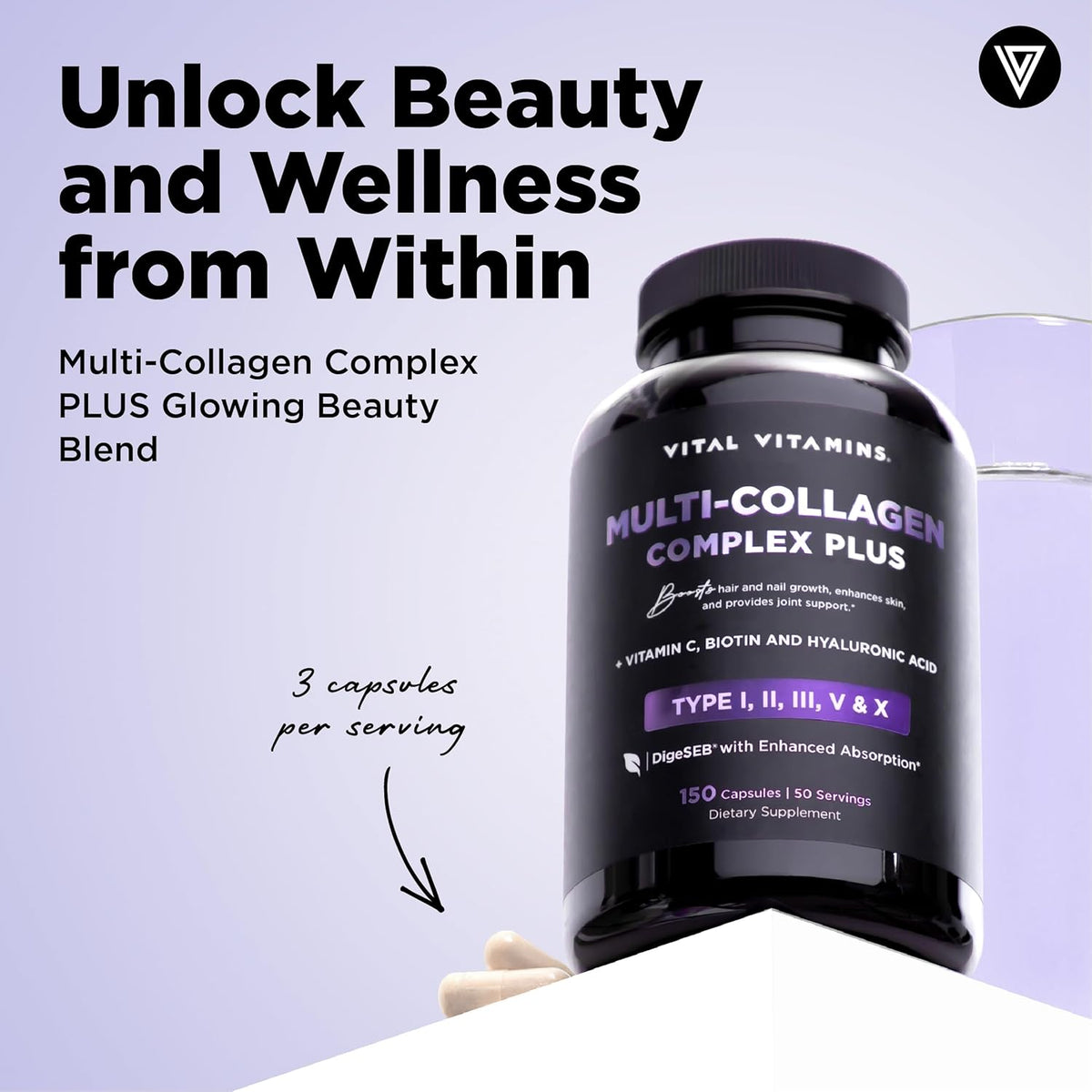 Vital Vitamins Multi-Collagen Plus 150 ct + Hyaluronic Acid Hydration Complex 60 ct