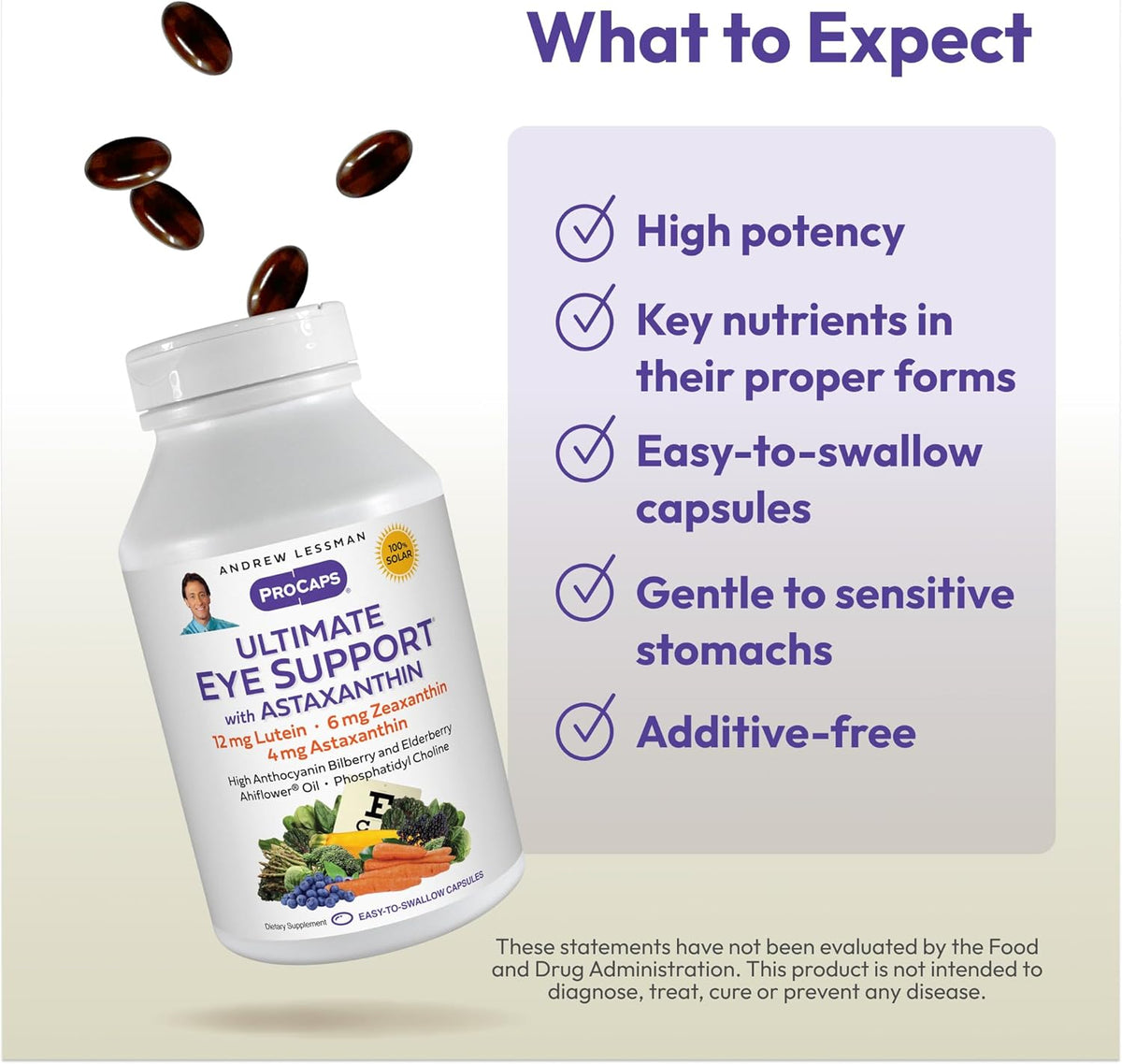 Andrew Lessman ProCaps Ultimate Eye Support with Astaxanthin 60 Softgels | Lutein, Zeaxanthin & 4 mg Astaxanthin plus Bilberry, EGCG & Ahiflower Oil for macular, retinal & vision support.