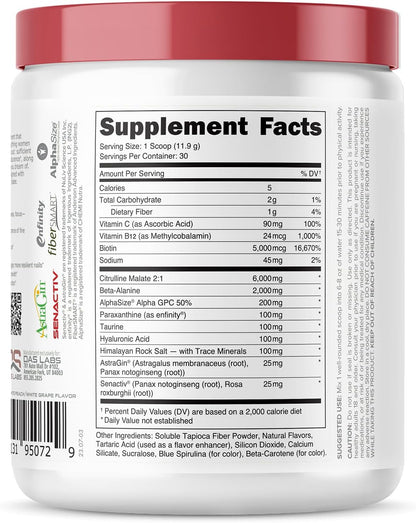 Babe Pre Workout powder for Women | Sparkling Orchard | 6g Citrulline, 2g Beta-Alanine, 100mg Hyaluronic Acid, 5mg Biotin and 5 other registered trademarked ingredients | 30 servings | 12.6 OZ