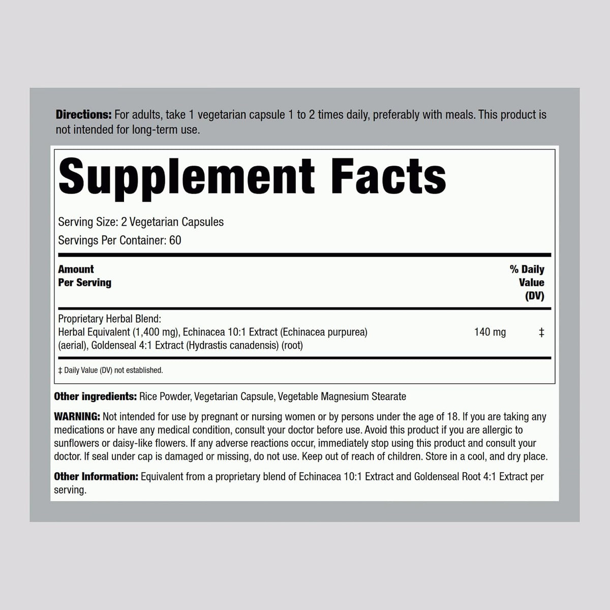 Piping Rock Echinacea Goldenseal Capsules | 120 Count | Concentrated Extract Supplement | Vegetarian, Non-GMO & Gluten Free Formula