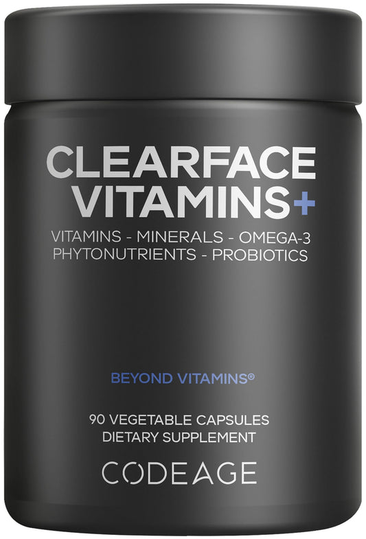 Codeage Clearface Pantothenic Acid, Niacin Supplement, Vitamins A, C, D3, E, Probiotics, Zinc, Riboflavin, Thiamin, L-Lysine HCL & Omega-3, Niacinamide, Skin Botanical Blend - Non-GMO - 90 Capsules CodeageBuy Supplements Australia