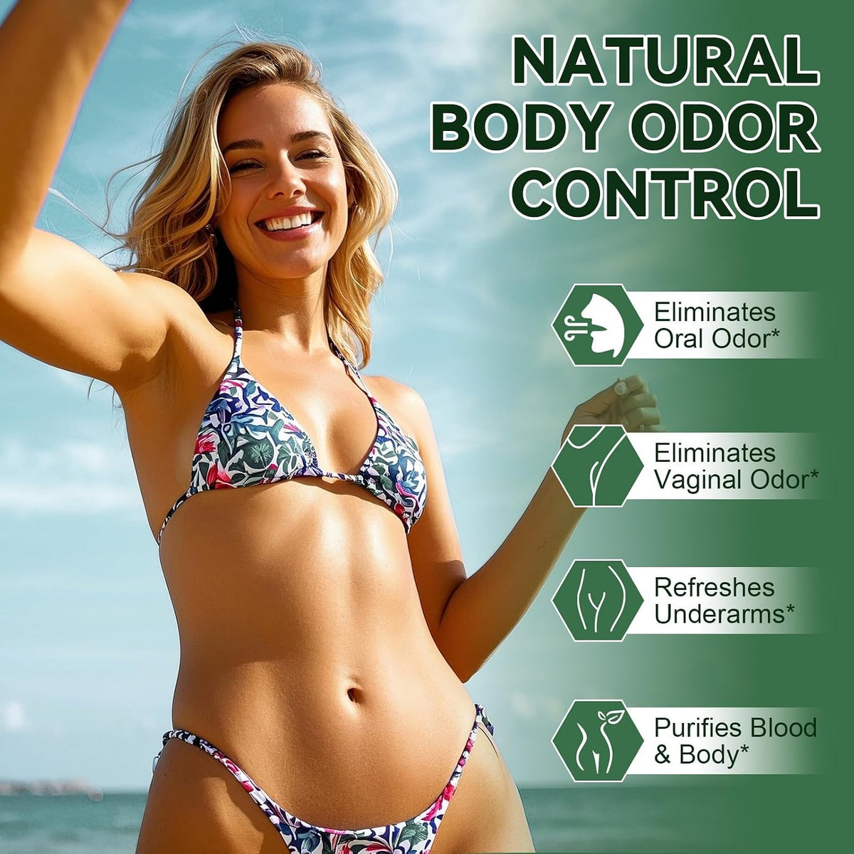 Chlorophyll Body Deodorizing Supplement with 10 Billion CFU Probiotic, Vitamin C & E, Parsley, Peppermint, Green Tea, Prebiotics, Chlorophyll Capsules Supports Breath & Whole-Body Freshness, 120 Caps
