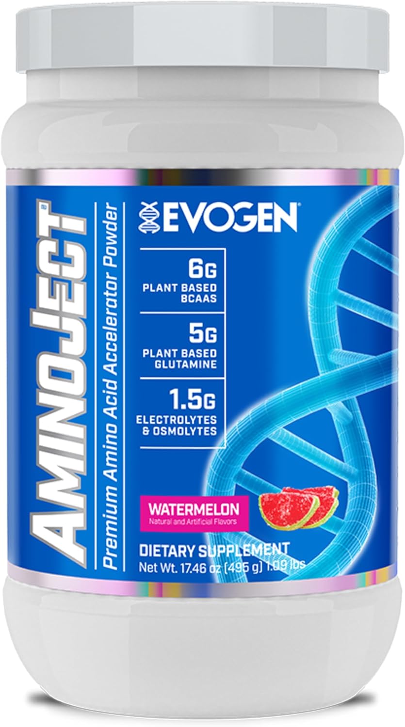 Evogen AminoJect Recovery Formula | Watermelon | 30 Servings | 6g fermented plant-based BCAAs, 5g glutamine, electrolytes, betaine and L-citrulline for hydration and endurance