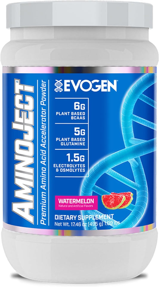 Evogen AminoJect Recovery Formula | Watermelon | 30 Servings | 6g fermented plant-based BCAAs, 5g glutamine, electrolytes, betaine and L-citrulline for hydration and endurance